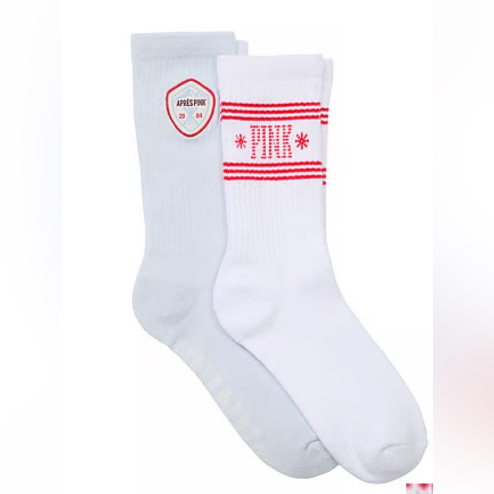 PINK Victoria's Secret White and Red Hosiery Crew Socks